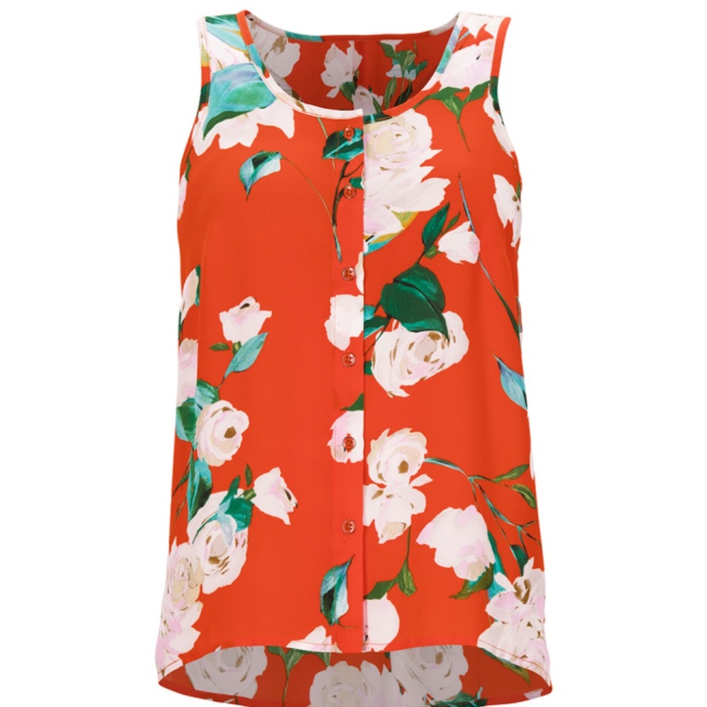 CAbi Floral Sleeveless Blouse - Red and White